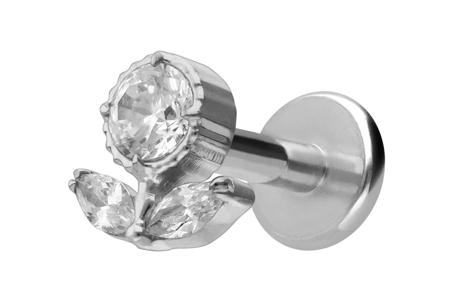Titan Labret Piercing mit Innengewinde KRISTALLBLUME